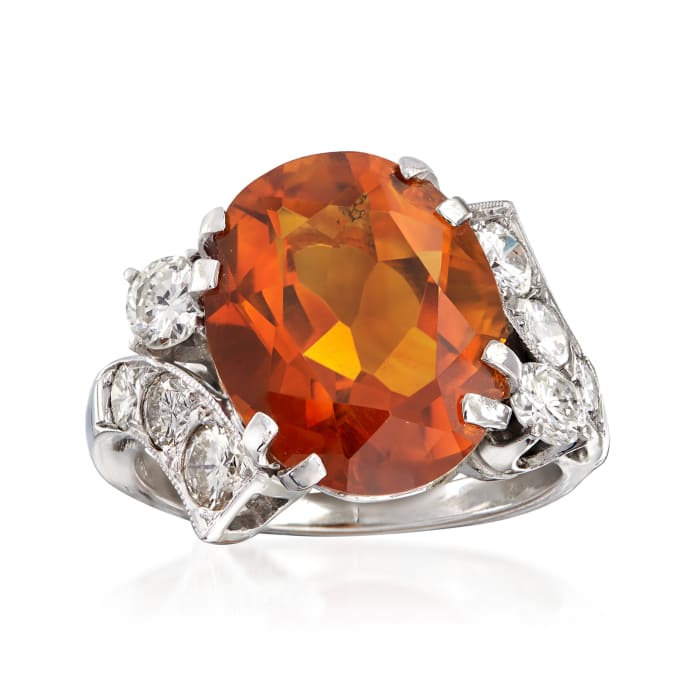 C. 1970 Vintage 6.48 Carat Citrine and 1.00 ct. t.w. Diamond Cocktail Ring in 14kt White Gold