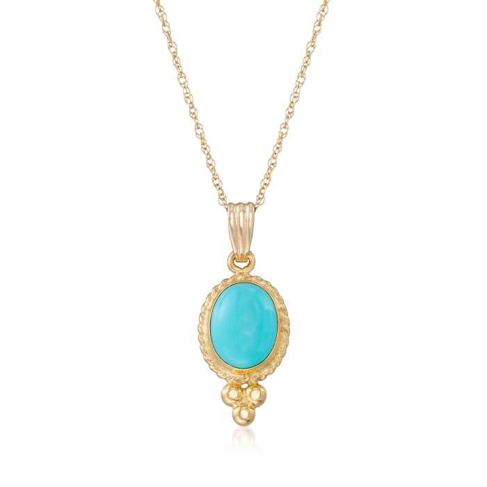 Turquoise Roped-Edge Pendant Necklace in 14kt Yellow Gold