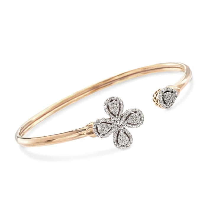 .68 ct. t.w. Diamond Flower Cuff Bracelet in 14kt Gold Over Sterling