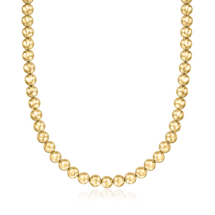 Italian 7mm 14kt Yellow Gold Bead Necklace. 18
