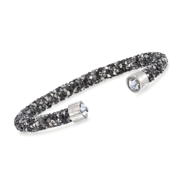 Swarovski Crystal &quot;Dust&quot; Black and Gray Crystal Cuff Bracelet in Stainless Steel