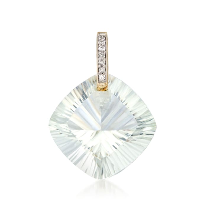 18.00 Carat Cushion-Cut Green Prasiolite Pendant with Diamond Accents in 14kt Yellow Gold