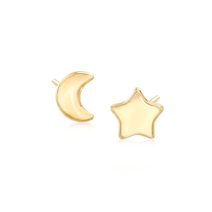 14kt Yellow Gold Star and Moon Mismatched Earrings