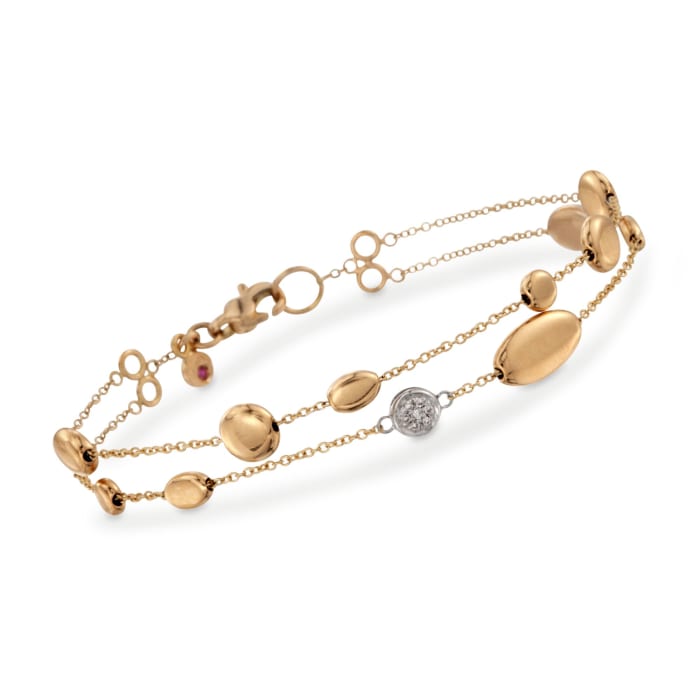 Roberto Coin 18kt Yellow Gold Two-Row Pebble Station Bracelet with Diamond Accents