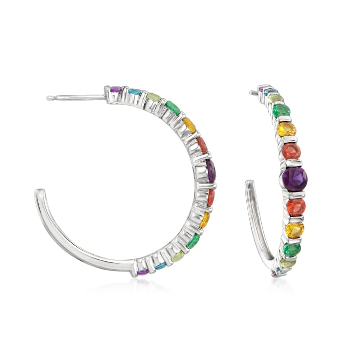 2.05 ct. t.w. Rainbow CZ C-Hoop Earrings in Sterling Silver