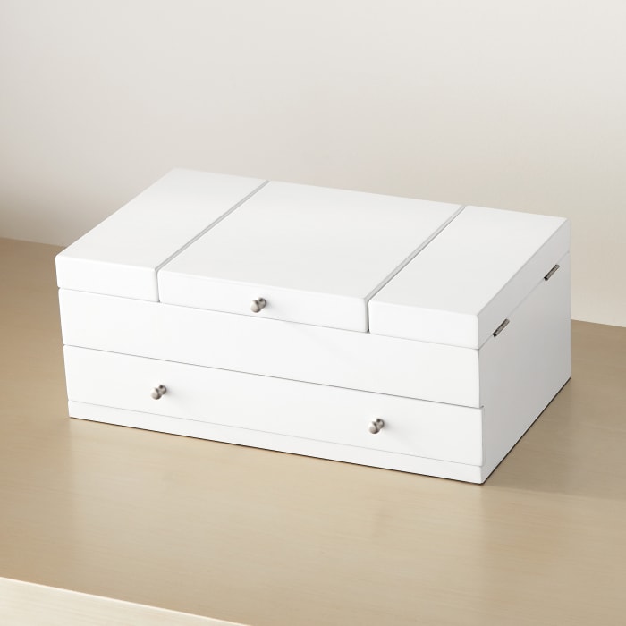 Mele Everly White Wooden Triple Lid Jewelry Box