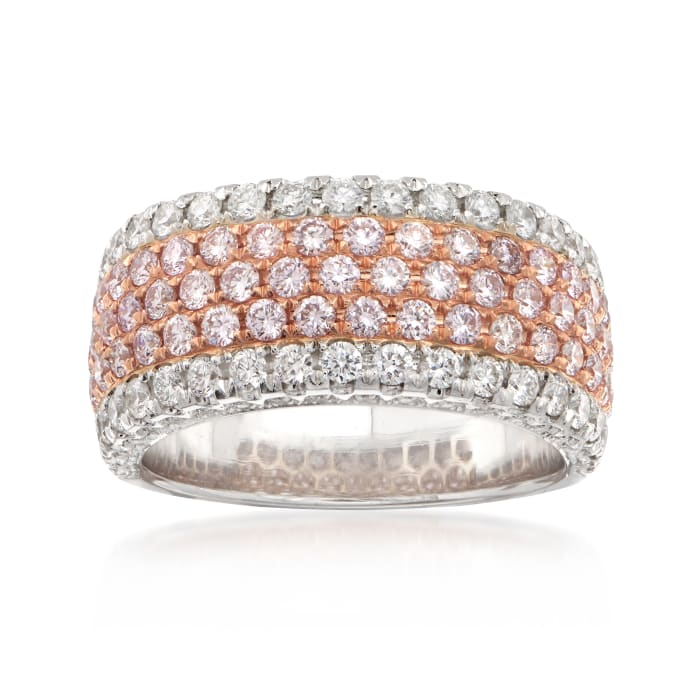 1.70 ct. t.w. Pink and White Diamond Wide Band Ring in 18kt Two-Tone Gold