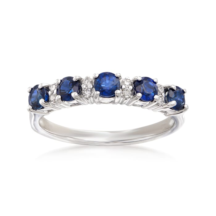 .70 ct. t.w. Sapphire Five-Stone Ring with Diamond Accents in 14kt White Gold
