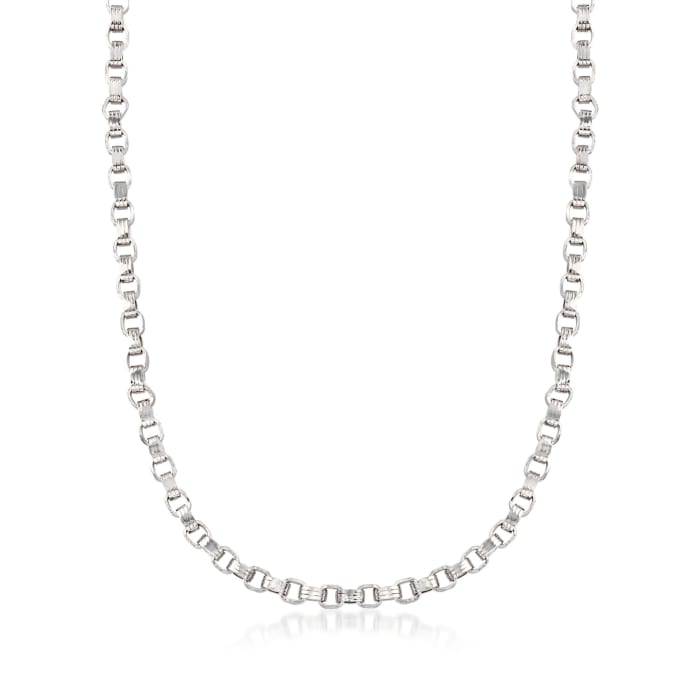 Sterling Silver Ridged Oval-Link Necklace