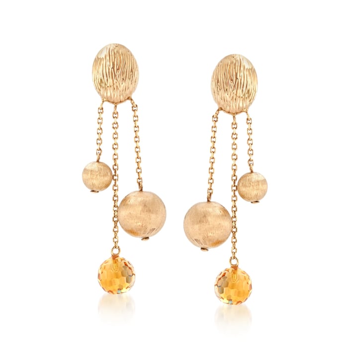 7.00 ct. t.w. Citrine and 14kt Yellow Gold Bead Drop Earrings