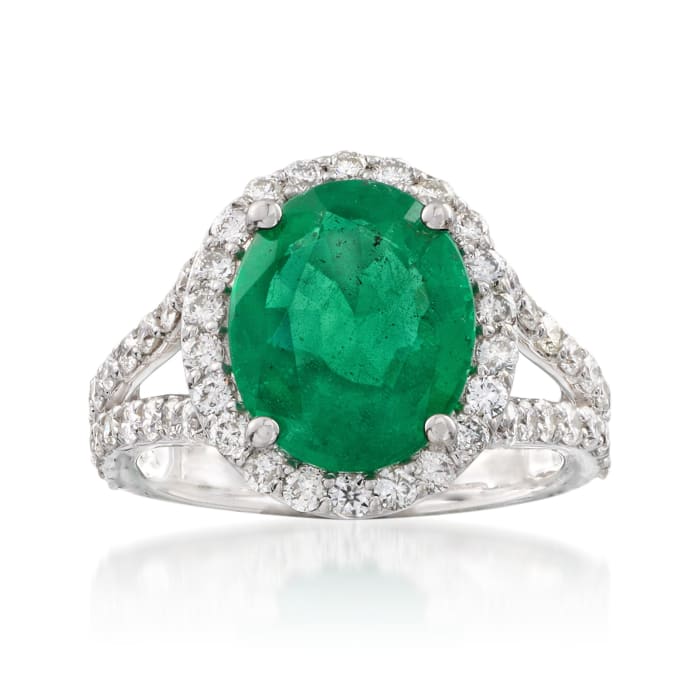 3.95 Carat Emerald and 1.25 ct. t.w. Diamond Ring in 14kt White Gold
