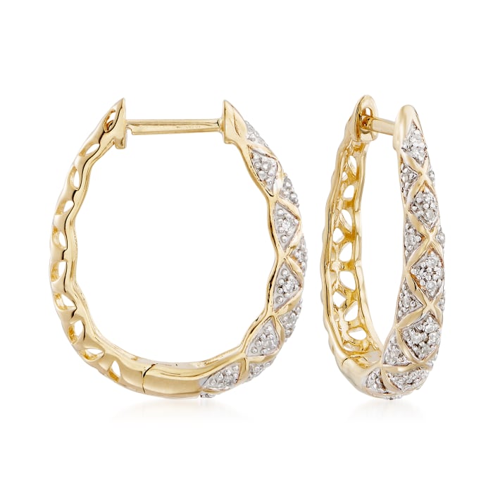 .15 ct. t.w. Diamond Crisscross Hoop Earrings in 18kt Yellow Gold Over Sterling Silver