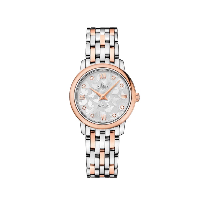 Omega De Ville Prestige Butterfly Women's 27.4mm Stainless Steel and 18kt Rose Gold Watch with Diamonds