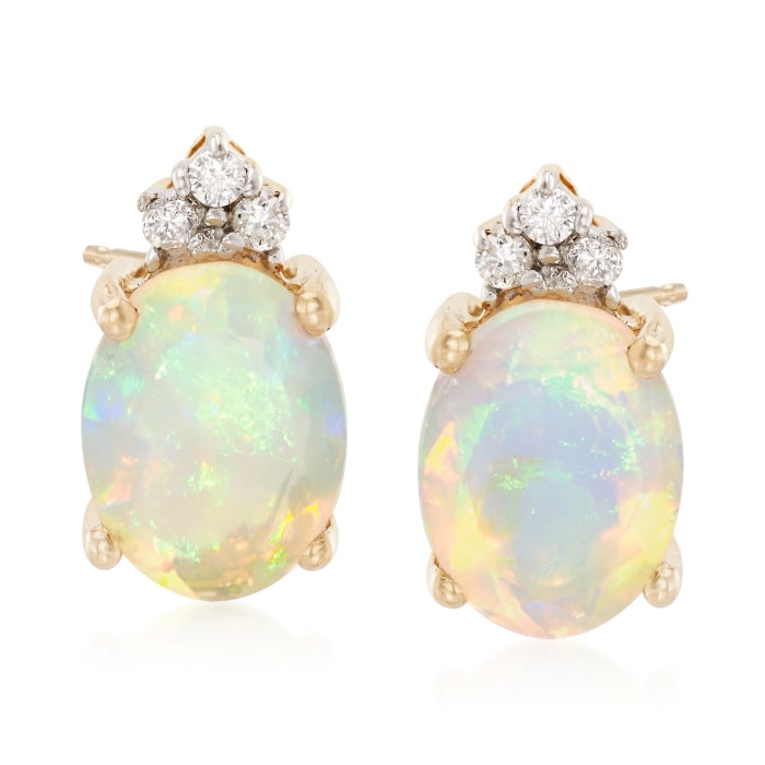 Opal Earrings with Diamond Accents in 14kt Yellow Gold