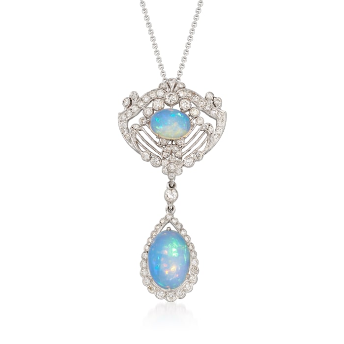 C. 2000 Vintage Opal and 1.25 ct. t.w. Diamond Chandelier Necklace in 18kt White Gold