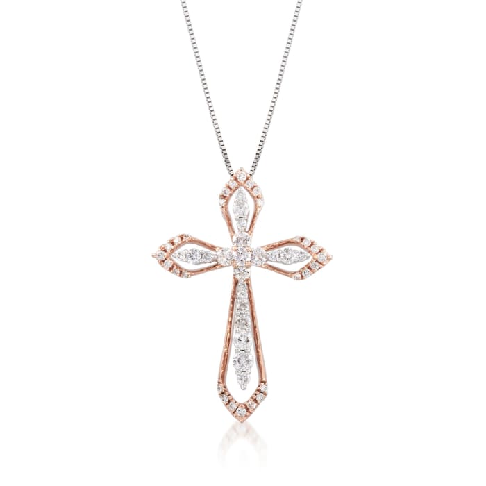 .73 ct. t.w. Diamond Cross Pendant Necklace in 14kt Two-Tone Gold