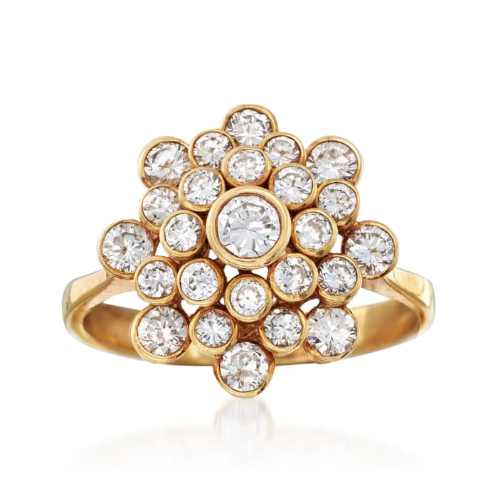 C. 1970 Vintage 1.20 ct. t.w. Diamond Cluster Ring in 18kt Yellow Gold