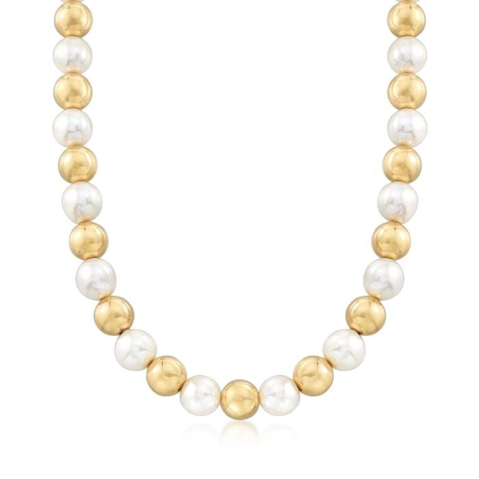 Italian Andiamo 14kt Yellow Gold Bead and Cultured Pearl Necklace with Magnetic Clasp