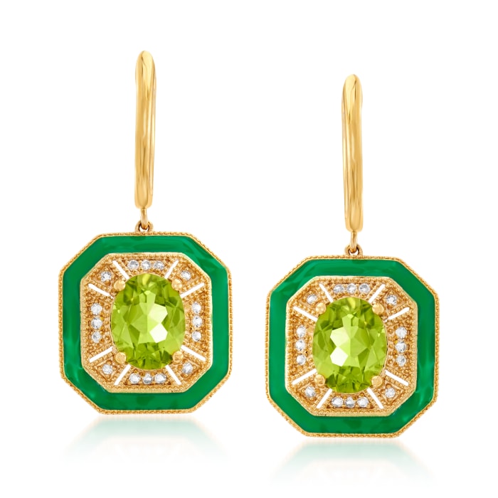 3.30 ct. t.w. Peridot and .20 ct. t.w. White Topaz Drop Earrings with Green Enamel in 18kt Gold Over Sterling 
