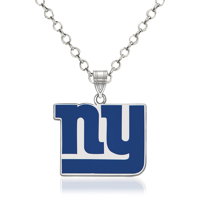 Sterling Silver NFL New York Giants Enamel Pendant Necklace. 18&quot;