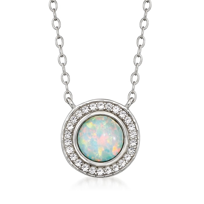 Opal and .30 ct. t.w. White Topaz Necklace in Sterling Silver | Ross-Simons