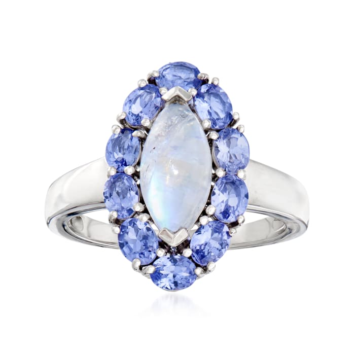 Moonstone and 1.60 ct. t.w. Tanzanite Ring in Sterling Silver