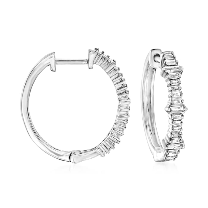 .30 ct. t.w. Diamond Baguette Hoop Earrings in 14kt White Gold