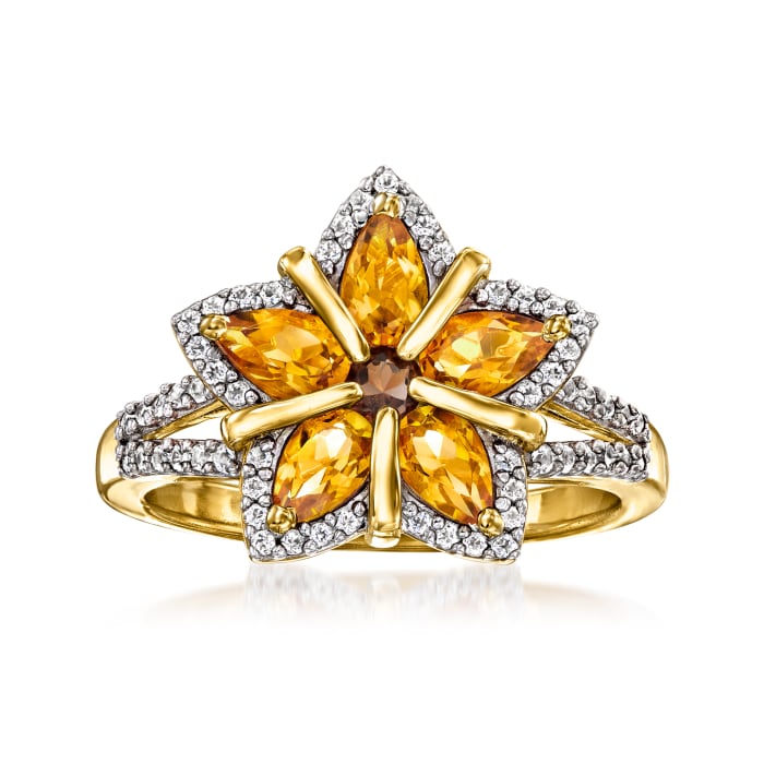 .10 Carat Smoky Quartz and 1.10 ct. t.w. Citrine Star Ring with .40 ct. t.w. White Topaz in 18kt Gold Over Sterling