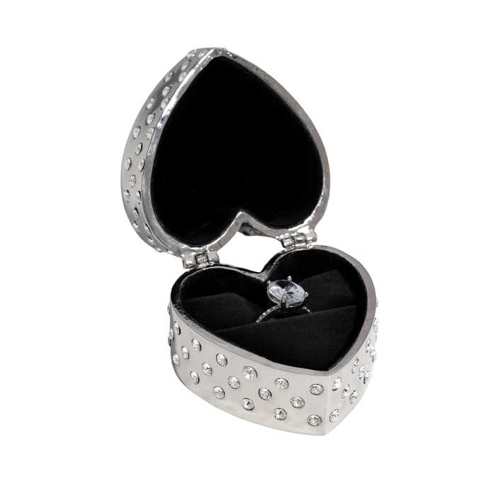 Crystamas &quot;Forever Love&quot; Crystal Platinum-Colored Heart-Shaped Ring Box