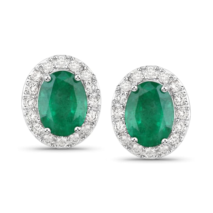 2.20 ct. t.w. Emerald and .44 ct. t.w. Diamond Earrings in 14kt White
