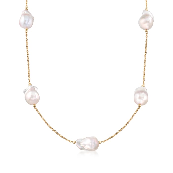 14-15mm Cultured Freshwater Baroque Pearl Station Necklace in 14kt Yellow Gold