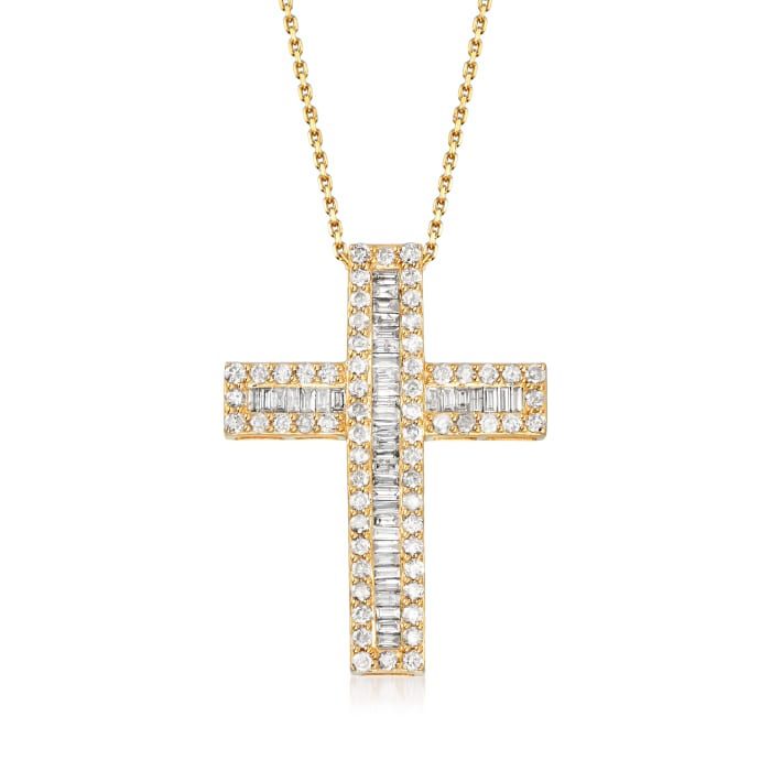 3.00 ct. t.w. Baguette and Round Diamond Cross Pendant Necklace in 18kt Gold Over Sterling