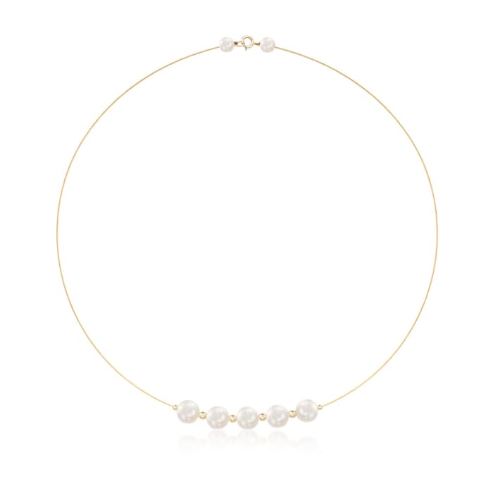 9-9.5mm Cultured Pearl Station Wire Necklace in 14kt Yellow Gold