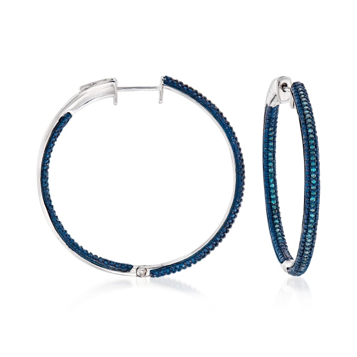 .50 ct. t.w. Blue Diamond Inside-Outside Hoop Earrings in Sterling Silver