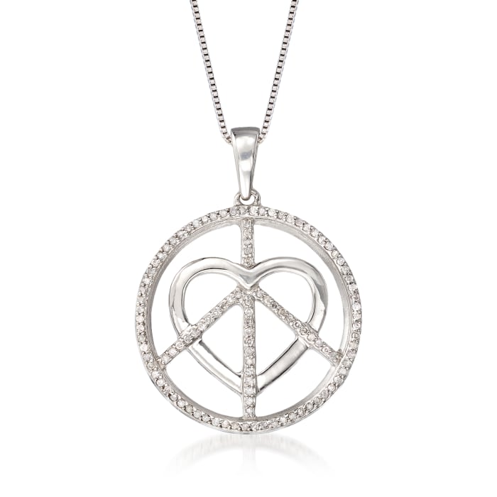 .33 ct. t.w. Diamond Peace and Love Pendant Necklace in Sterling Silver
