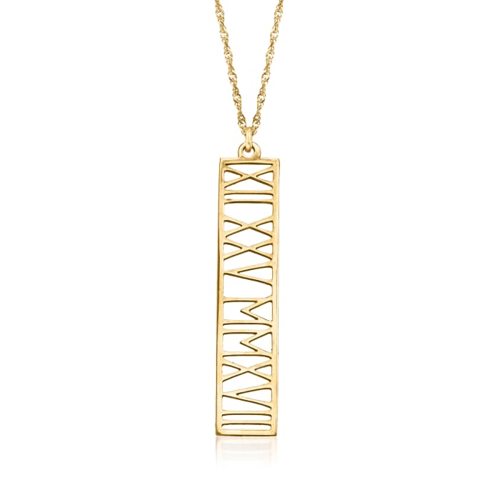 14kt Yellow Gold Personalized Roman Numeral Date Pendant Necklace