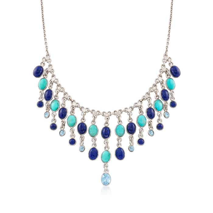 Lapis and Turquoise Necklace with 3.00 ct. t.w. Blue Topaz in Sterling Silver