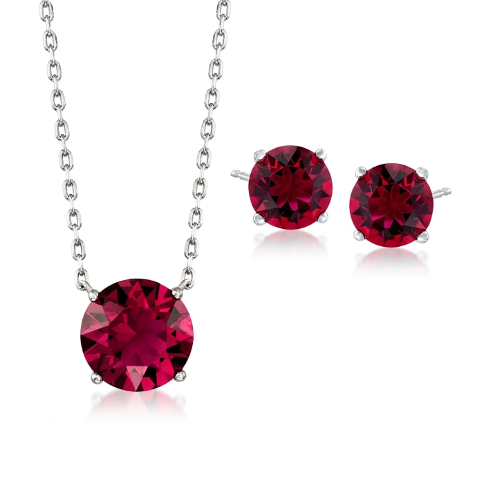 Jewelry Set: Ruby Red Swarovski Crystal Necklace and Earrings in Sterling Silver