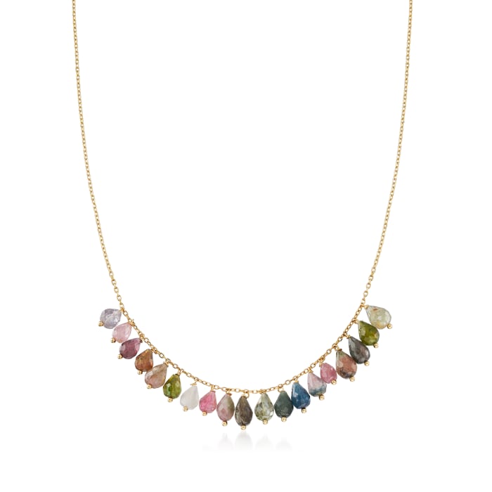 Italian 19.00 ct. t.w. Multicolored Tourmaline Bead Necklace in 14kt Yellow Gold