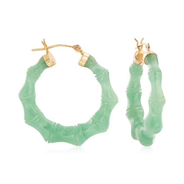 Green Jade Hoop Earrings with 14kt Yellow Gold