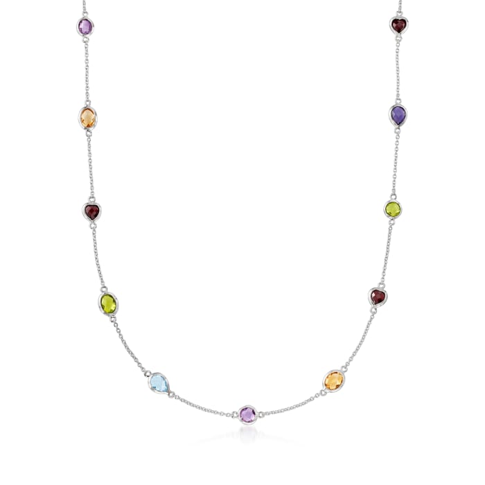 7.85 ct. t.w. Multi-Gemstone Station Necklace in Sterling Silver