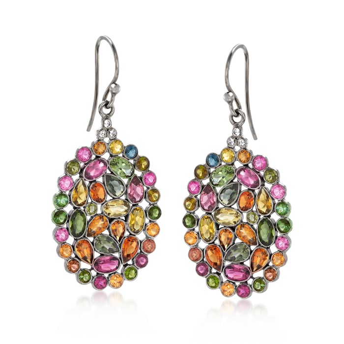 8.10 ct. t.w. Multicolored Tourmaline Drop Earrings with White Topaz Accents