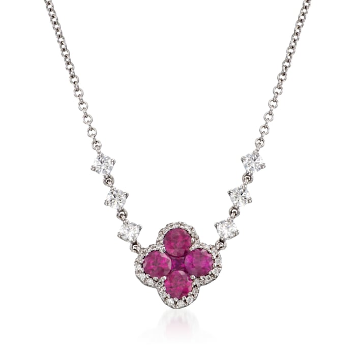 Gregg Ruth .80 ct. t.w. Ruby and .35 ct. t.w. Diamond Floral Necklace in 18kt White Gold
