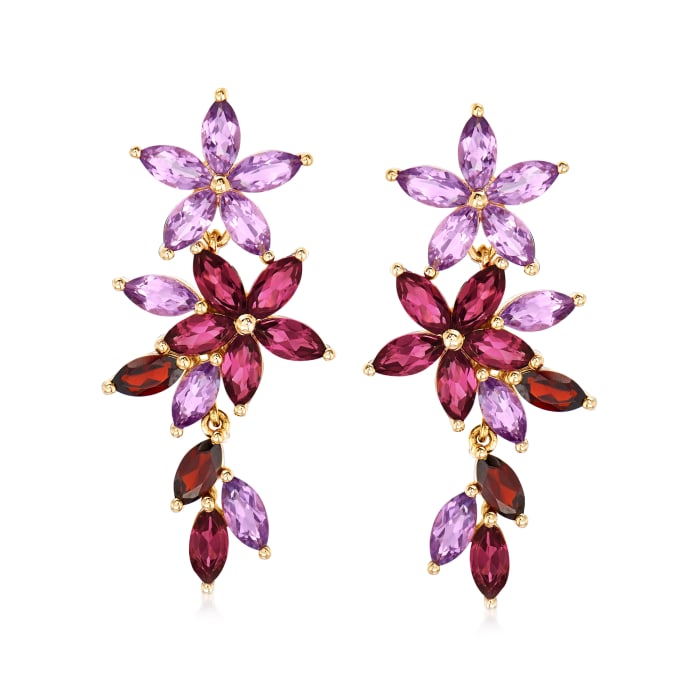7.30 ct. t.w. Multi-Gemstone Floral Drop Earrings in 18kt Gold Over Sterling