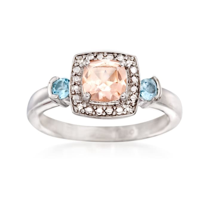.90 Carat Morganite and .10 ct. t.w. Aquamarine Ring with Diamond Accents in Sterling Silver