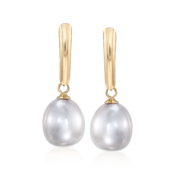 8.5-9mm Gray Cultured Pearl Drop Earrings in 14kt Yellow Gold