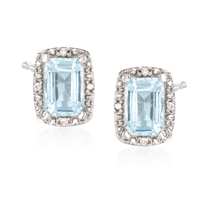 1.00 ct. t.w. Aquamarine Stud Earrings with Diamond Accents in Sterling ...