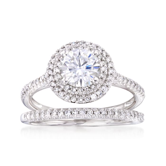 1.00 Carat Moissanite and .46 ct. t.w. Diamond Engagement Ring in 14kt White Gold