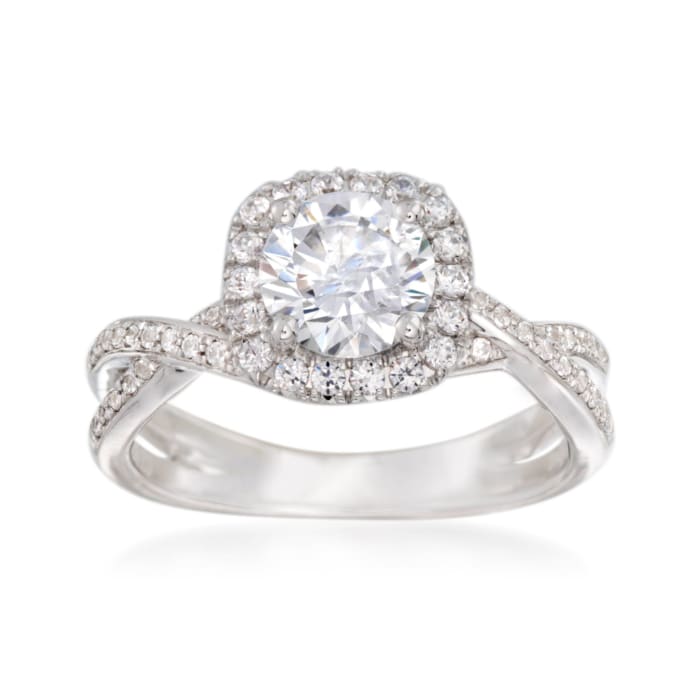 Simon G. .30 ct. t.w. Diamond Twisted Halo Engagement Ring Setting in 18kt White Gold