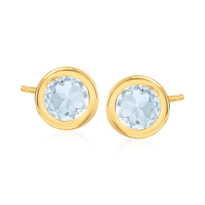 1.00 ct. t.w. Bezel-Set Aquamarine Stud Earrings in 14kt Yellow Gold